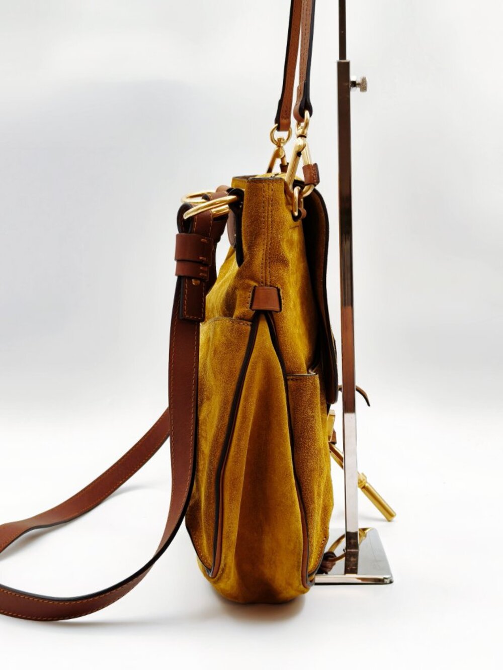 Chloé Suede Leather Shoulder Crossbody Bag Mustard Gold Medium - Picture 3 of 16